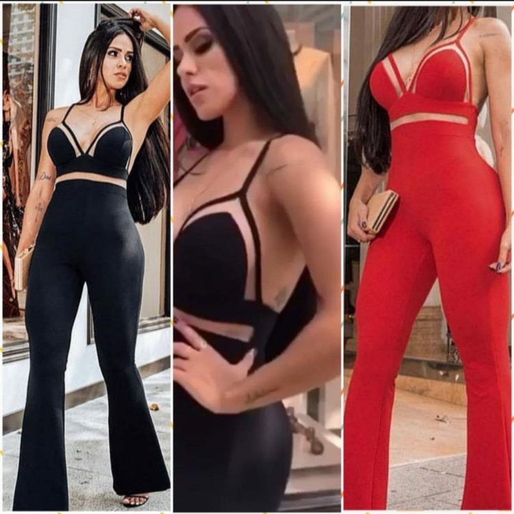 Jumpsuits with tule illusion detail.